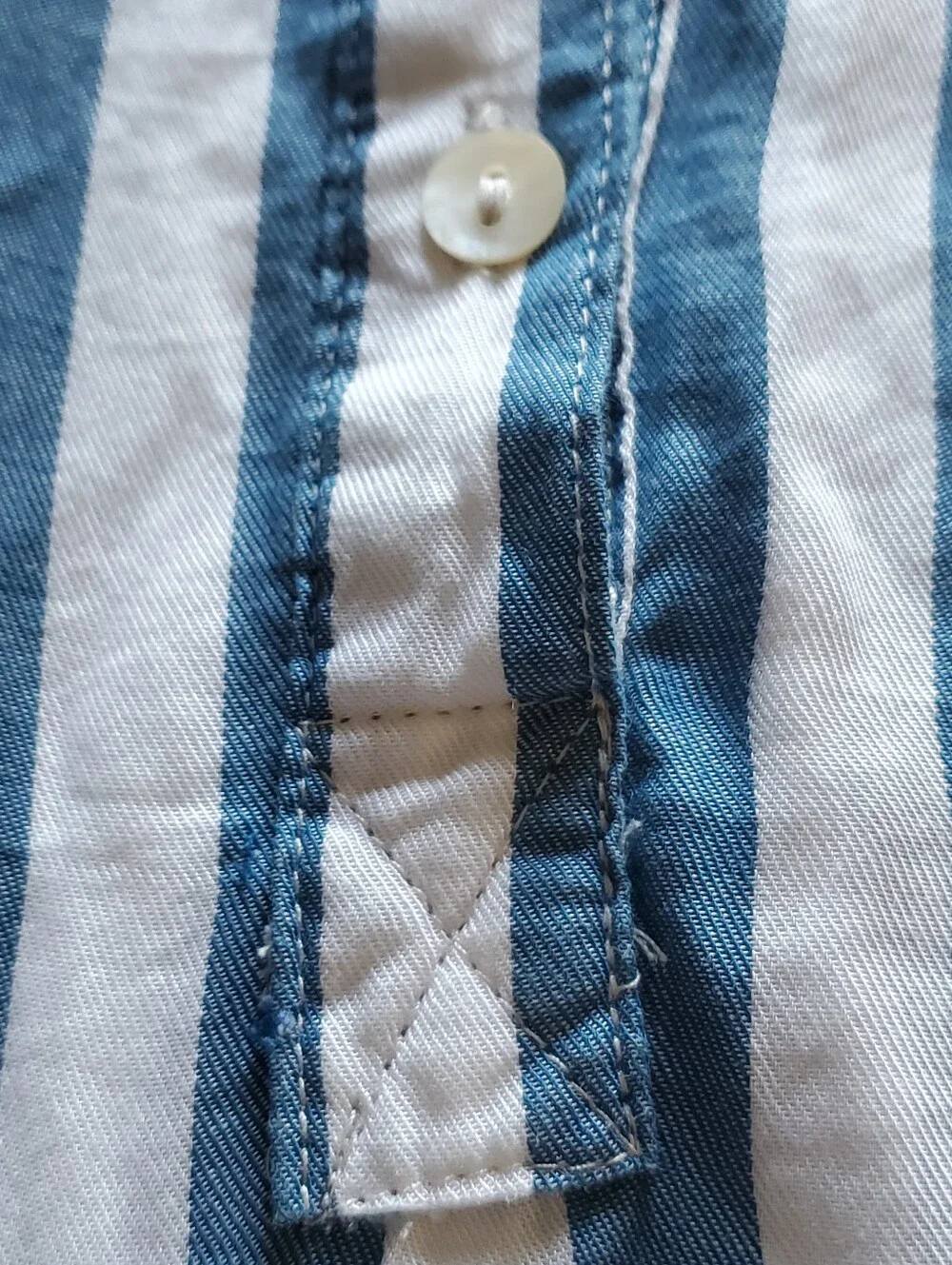 Lola River Popover Shirt Vertical Striped Blue White Button Up Blouse Tencel L - Picture 6 of 13